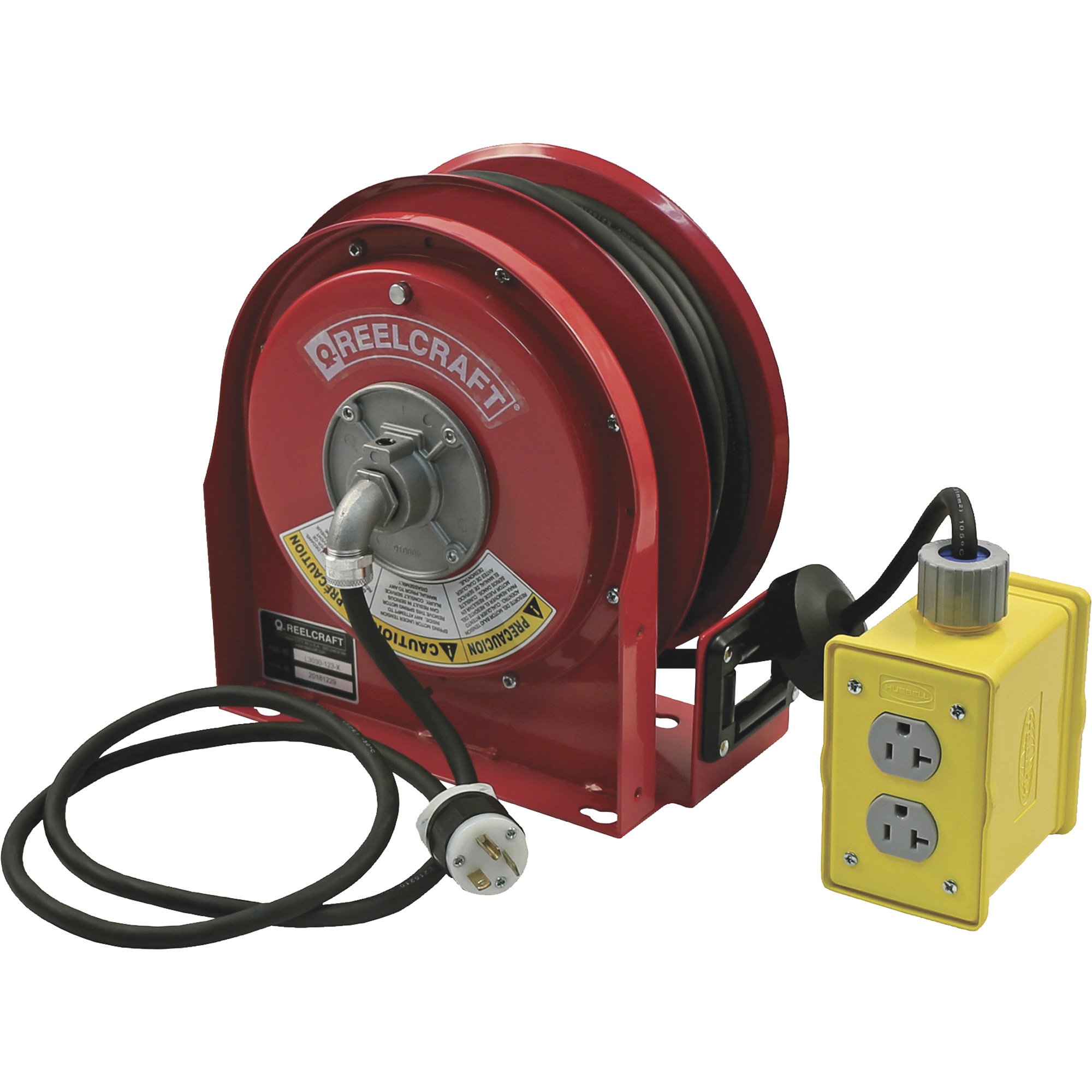 Reelcraft Power Cord Reel with 2 Outlets — 30ft., 12/3, Model# L 3030 123 7